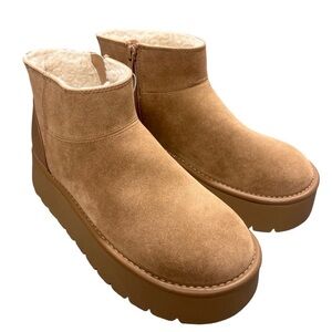 Wild Fable Women’s Tan Faux Suede Ankle Boots Platform Fur Lined New Size 9